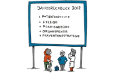 Grafik: Jahresrückblick 2012: Patientenrechte, Pflege, Praxisgebühr, Organspende, Präventionsstrategie