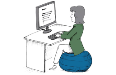 Grafik: Frau sitzt auf Gymnastikball am Schreibtisch