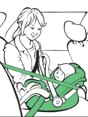 Illustration: Mutter mit Kind auf dem Kindersitz im Auto