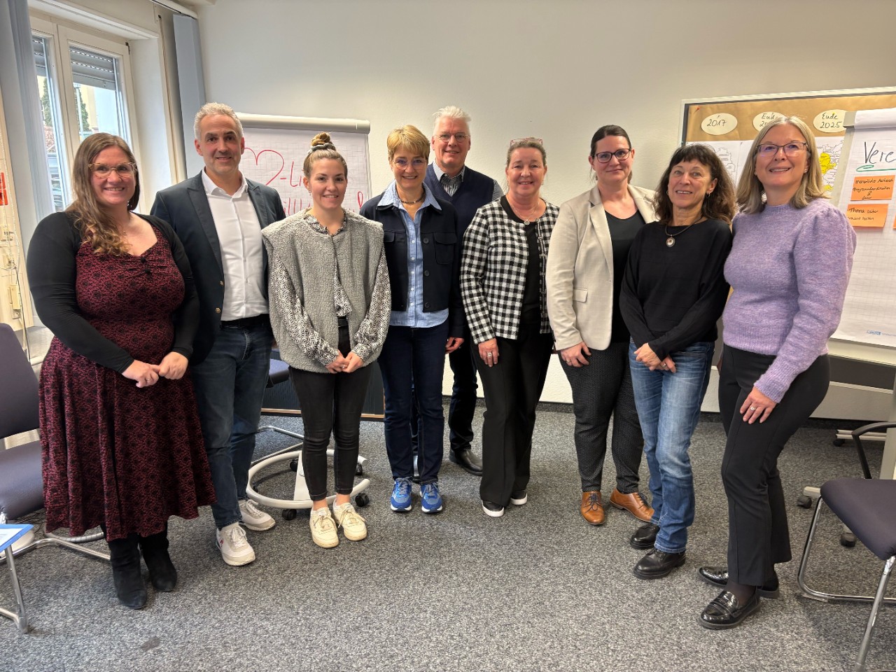 Austausch teamw()rk am 10.12.25 in der BA Regionaldirektion Baden-Württemberg in Stuttgart, 7 Frauen und 2 Männer in der Gruppe stehend