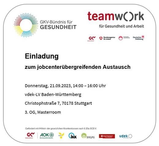 Einladung zum Jobcenter übergreifenden Austausch mit der vdek-Landesvertretung Baden-Württemberg