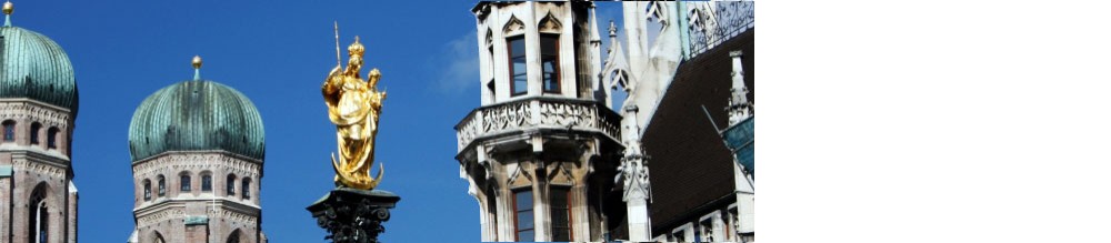 Bayern: Ausschnitte der Marienkirche, der Marienstatue und des Rathauses in München