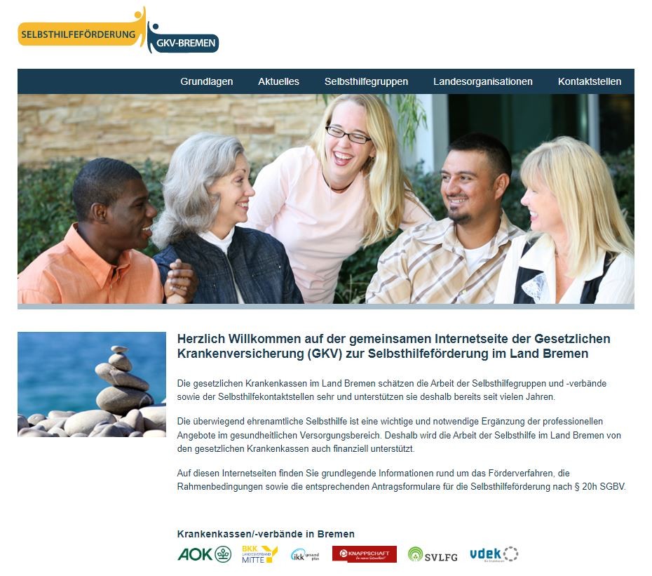 Screenshot der Webseite gkv-selbsthilfefoerderung-hb.de