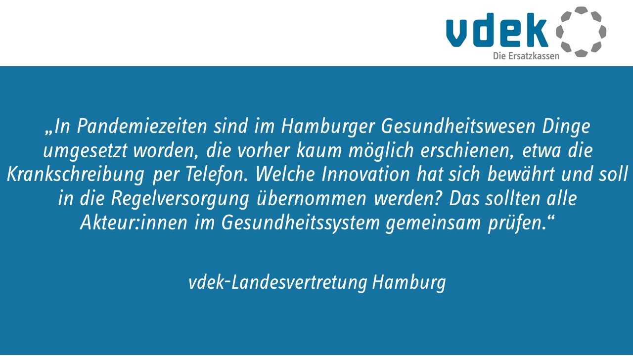 Kachel mit Text zu Innovationen im Hamburger Gesundheitswesen während der Corona-Pandemie