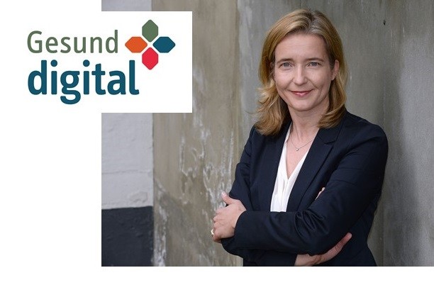 Dr. Claudia Lampert und das Logo von Gesund digital