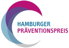 Logo mit Schriftzug "Hamburger Präventionspreis", umschlossen von drei sich überschneidenden, farbigen Halbkreisen