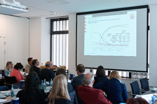 Teilnehmer schauen einer Powerpoint-Präsentation zu