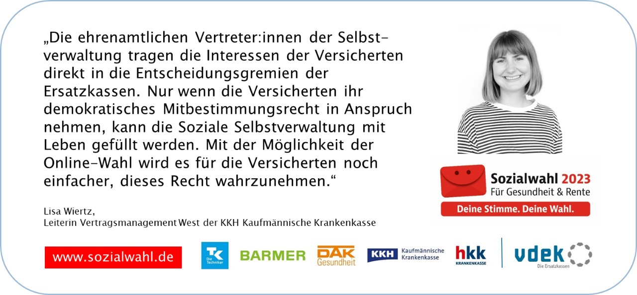 Sozialwahl 2023 - Statement von Lisa Wiertz, Leiterin Vertragsmanagement West der KKH Kaufmännische Krankenkasse 