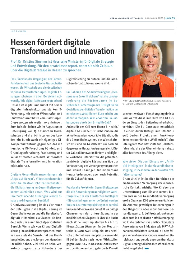 ersatzkasse report. Hessen 3_2020_Interview mit Prof. Dr. Kristina Sinemus