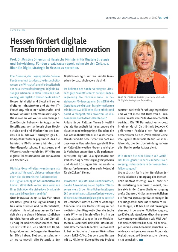 ersatzkasse report. Hessen 3_2020_Interview mit Prof. Dr. Kristina Sinemus ersatzkasse report. Hessen 3_2020_Interview mit Prof. Dr. Kristina Sinemus