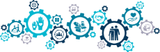 Volunteering and charity vector illustration. Concept with connected icons related to volunteer and community projects, welfare or charitable donations.