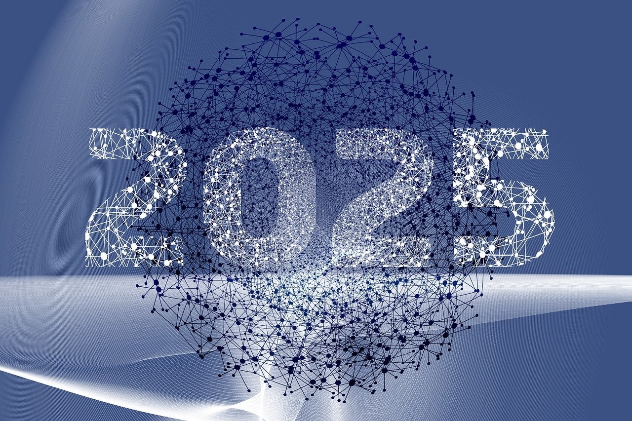 Die Jahreszahl 2025 ist vor einem blauen Hintergrund zu sehen