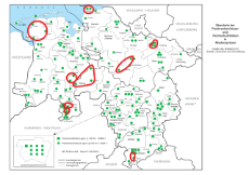 Niedersachsen-Karte mit Krankenhausstandorten und markierten Fusionsprojekten