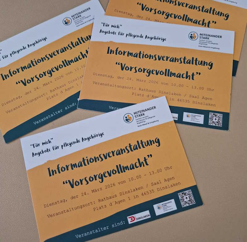 Vier Flyer zur Informationsveranstaltung Vorsorgevollmacht