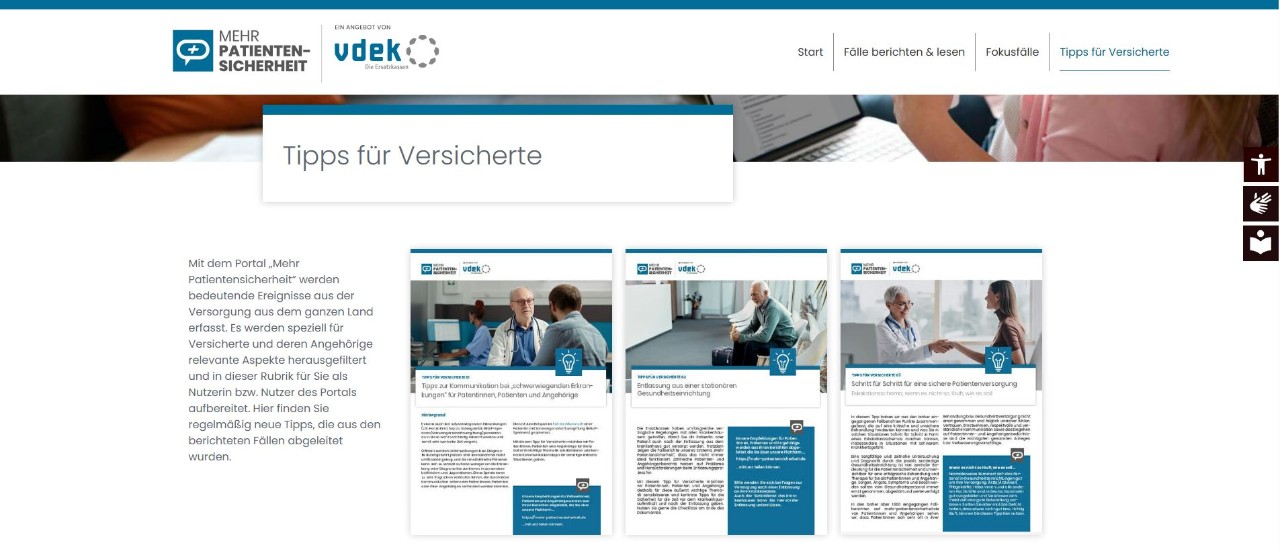 Screenshot Mehr-Patientensicherheit Tipps für Versicherte