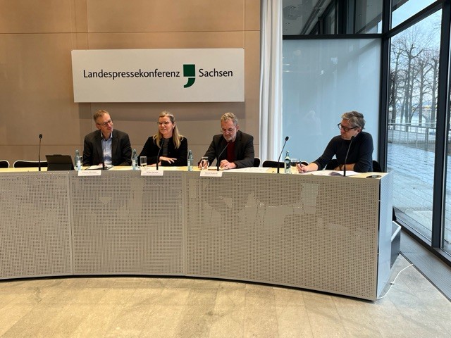 Zielbild Pflege Sachsen 2030 Landespressekonferenz Silke Heinke vdek Rainer Striebel AOK plus David Eckart Liga