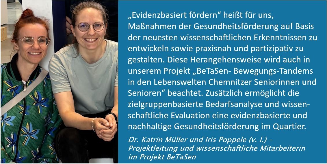 Kachel BeTaSen Katrin M&uuml;ller Iris Poppele ARGE Projekt Statement Evidenzbasiert F&ouml;rdern 10 Jahre Pr&auml;ventionsgesetz