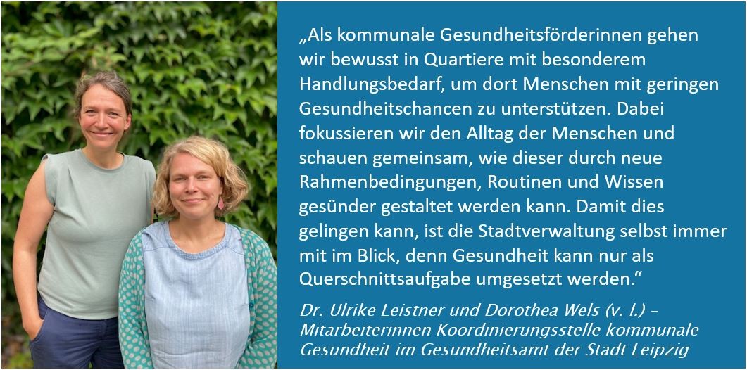 Kachel Gesundheit im Quartier Statement Orte der Gesundheit schaffen Dorothea Wels Ulrike Leistner kommunale Gesundheitsf&ouml;rderung Stadt Leipzig 10 Jahre Pr&auml;ventionsgesetz