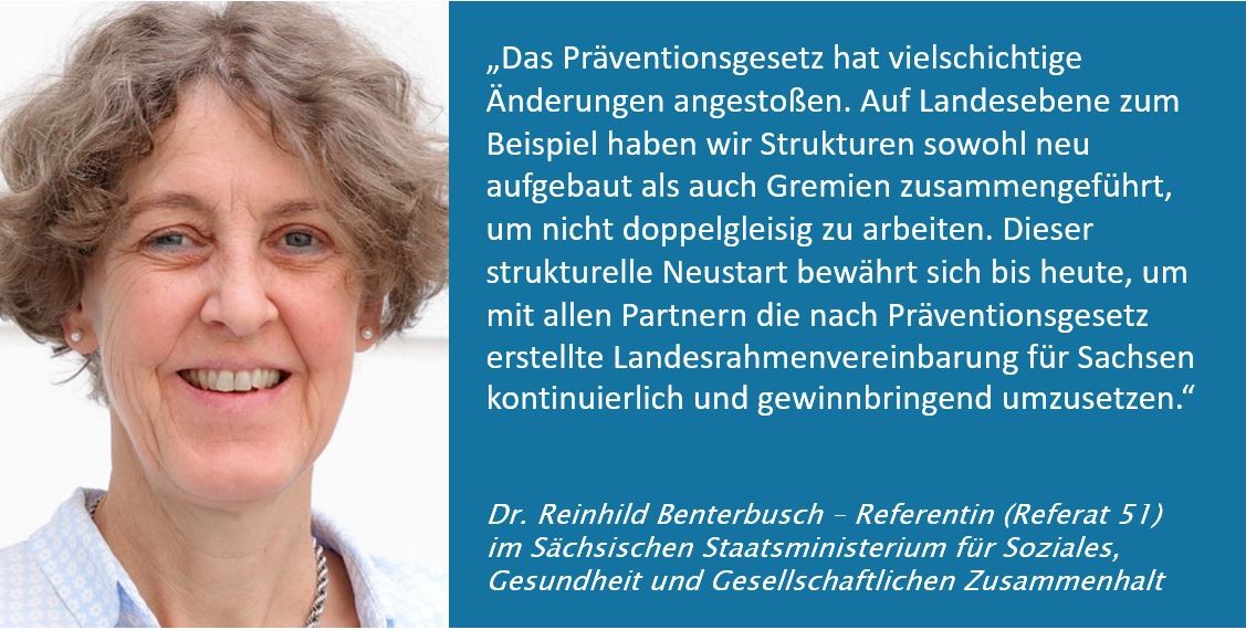 Dr. Reinhild Benterbusch Statement S&auml;chsisches Staatsministerium f&uuml;r Soziales, Gesundheit und Gesellschaftlichen Zusammenhalt Pr&auml;ventionsgesetz Gesundheitsf&ouml;rderung Landesrahmenvereinbarung