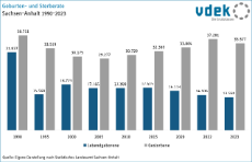 Geburten- und Sterberate Sachsen-Anhalt 1990 bis 2023