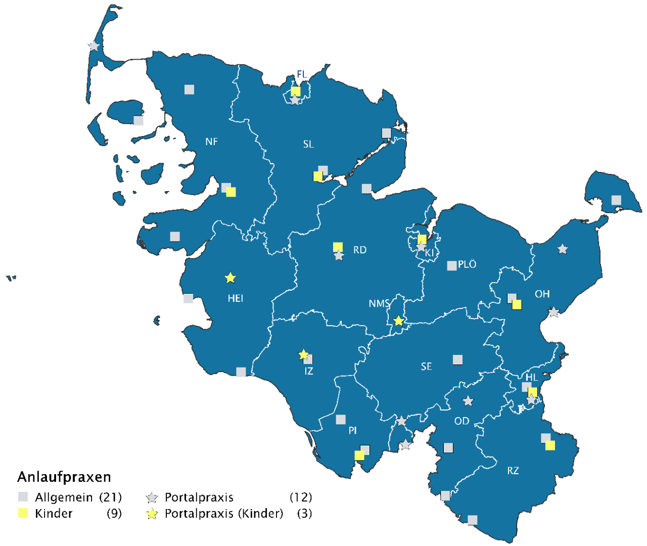 Standorte der Anlaufpraxen in Schleswig-Holstein 2023