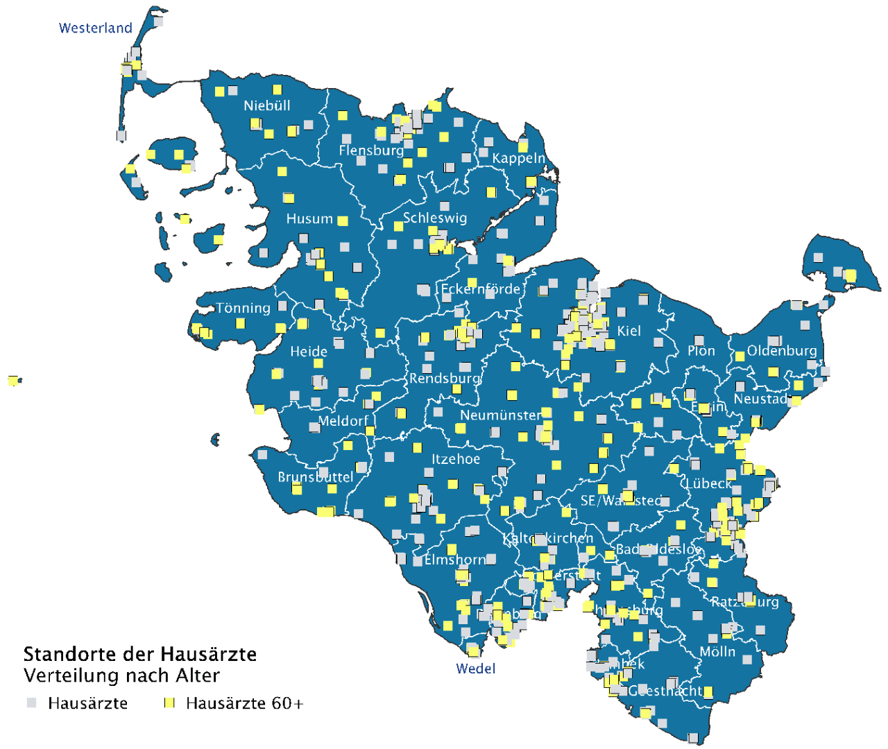 Standorte der Hausärzte in Schleswig-Holstein 2023
