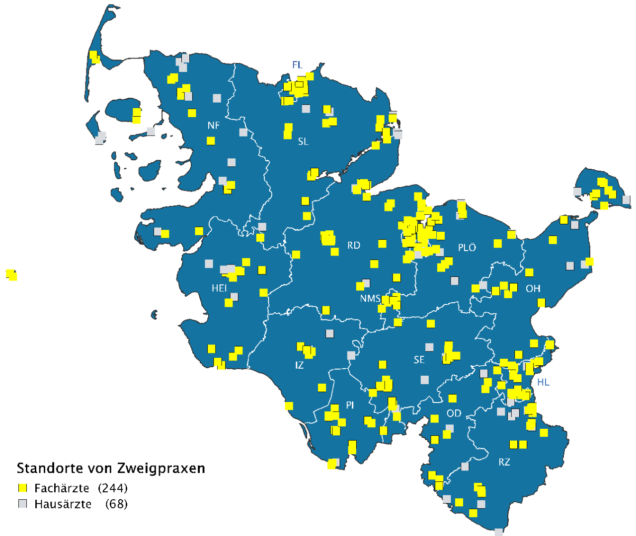 Standorte der Zweigpraxen in Schleswig-Holstein 2023
