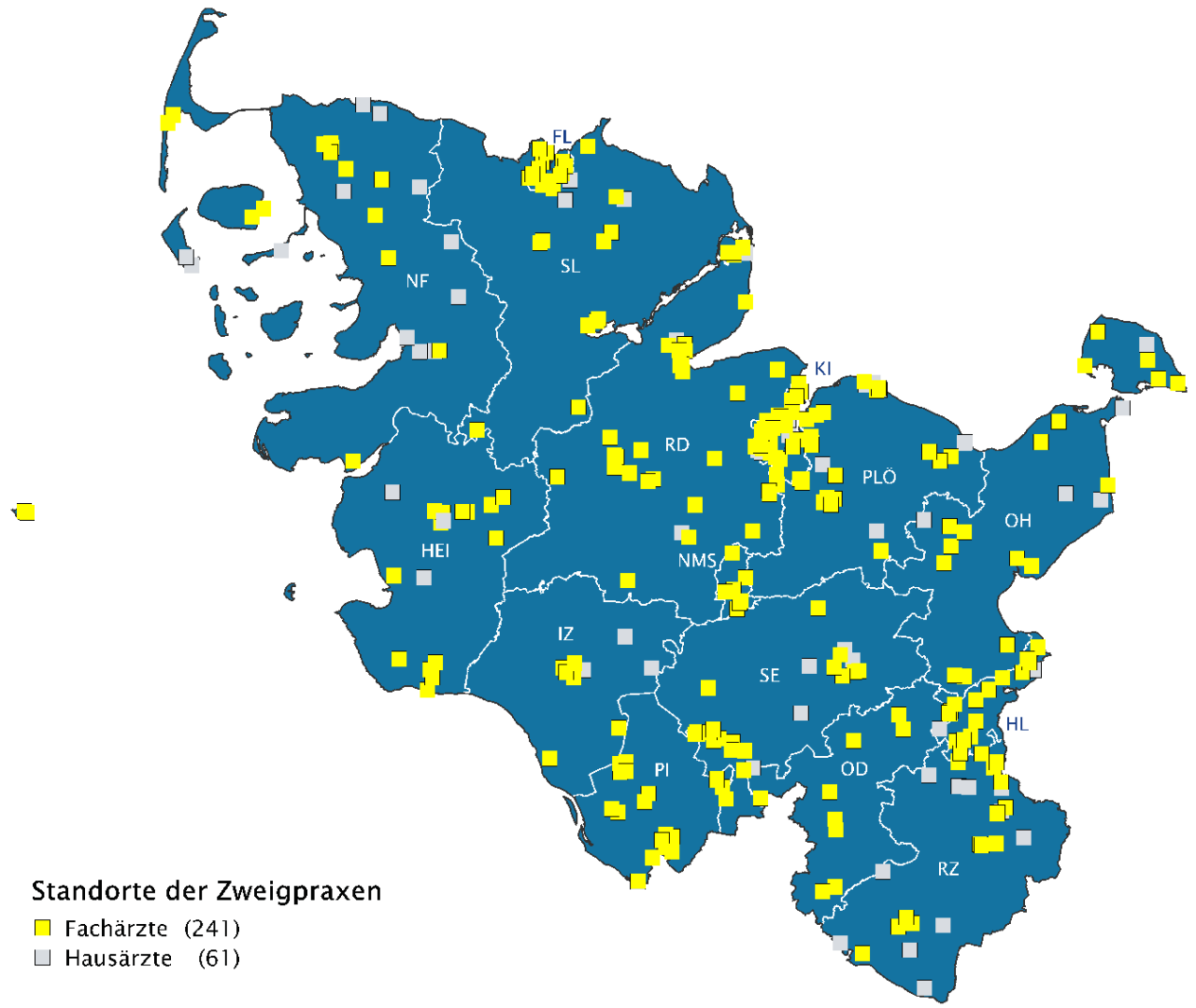 Standorte der Zweigpraxen in Schleswig-Holstein