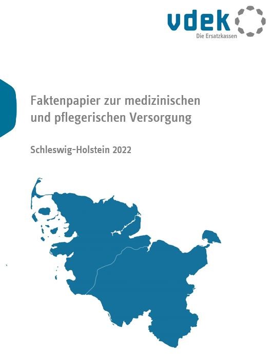 Titelseite einer Broschüre mit dem vdek-Logo und einer blau eingefärbten Landkarte von Schleswig-Holstein