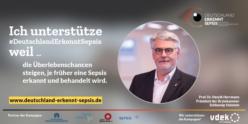 Mann mit Text Ich unterstütze ... Sepsis