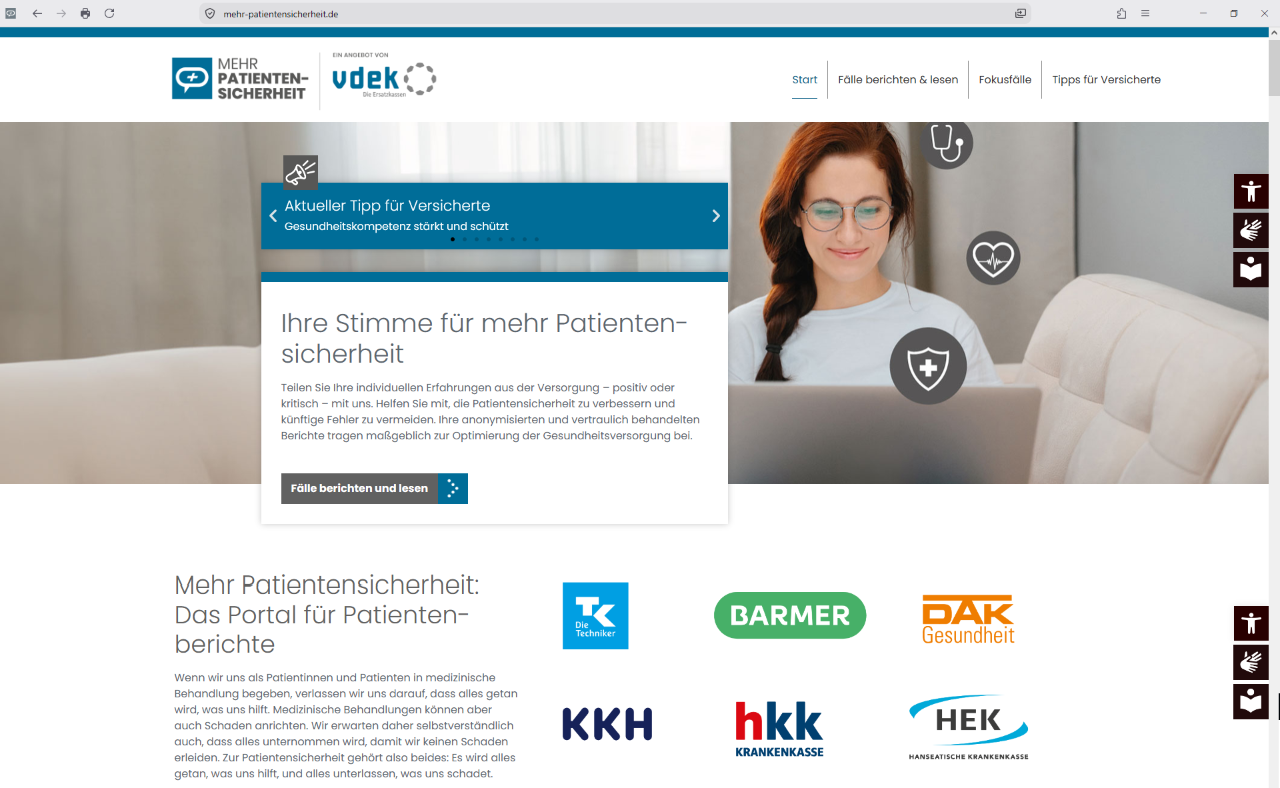 Screenshot Mehr Patientensicherheit 2026