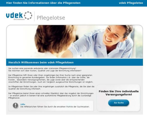 Screenshot der vdek-Website "Pflegelotse" Screenshot der vdek-Website "Pflegelotse"