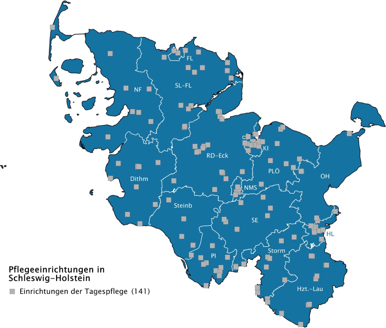 Landkarte Schleswig-Holstein teilstationäre Pflege Landkarte Schleswig-Holstein teilstationäre Pflege