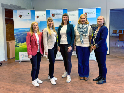 Katharina Röstel (teamwork, vdek), Bianca Hegelmann (ARGE, vdek), Franziska Peyerl (teamwork, vdek), Nicole Schäufler und Katharina Rempke (Geschäftsstelle der Gesundheitsregion Saale-Holzland-Kreis)