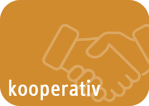 Werte-Kachel mit dem Wort: „kooperativ“