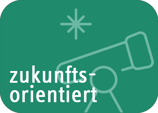 Werte-Kachel mit dem Wort: „zukunftsorientiert“