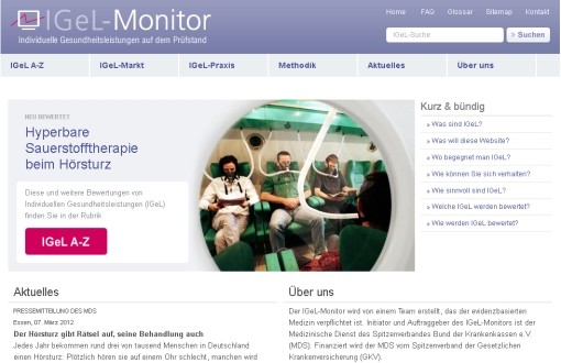 Webseite IGeL-Monitor (Individuelle Gesundheitsleistungen): www.igel-monitor.de