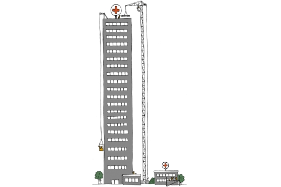 Grafik: Sehr hohes Krankenhaus wird noch höher gebaut.