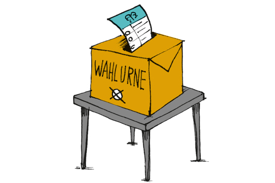 Illustration: Wahlurne mit Wahlschein