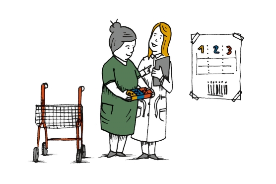 Illustration: Patientin bespricht mit Ärztin ihren Medikationsplan