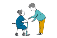 Illustration: Begutachtung einer Pflegebedürftigen