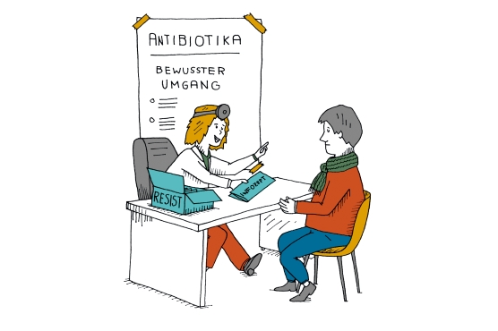 Illustration: Ärztin berät Patienten mit Erkältung