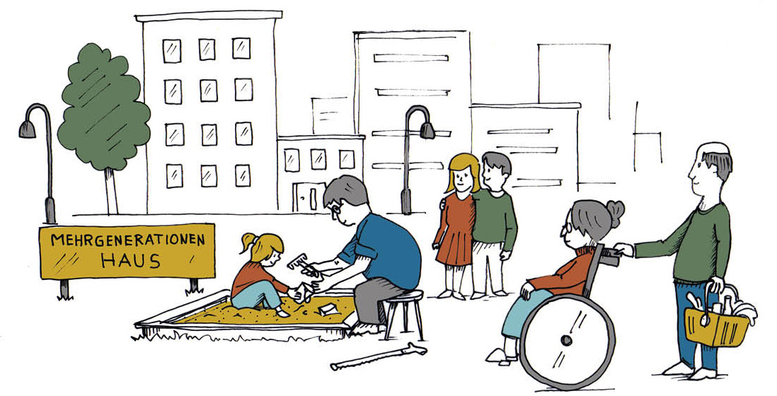 Illustration zum Thema Mehrgenerationenhaus