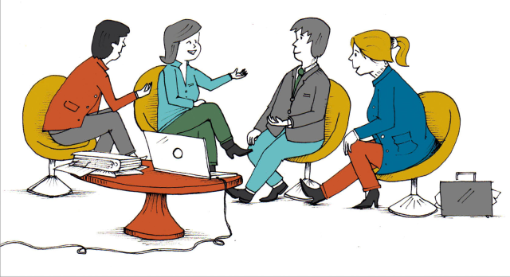 Illustration: Meeting Sitzung Besprechung Personen sitzen im Kreis Illustration: Meeting Sitzung Besprechung Personen sitzen im Kreis
