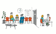 Illustration: Warte- und Sprechzimmer beim Arzt