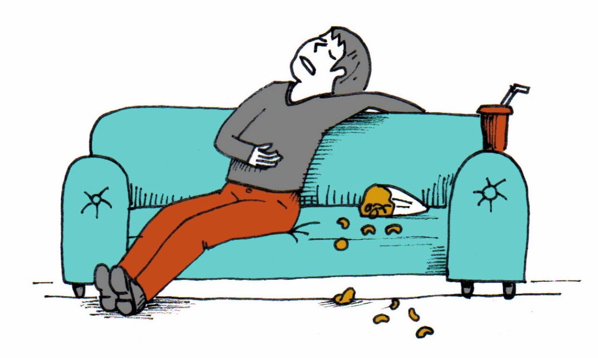 Illustration: Patient mit Reizdarmsyndrom auf Sofa Illustration: Patient mit Reizdarmsyndrom auf Sofa
