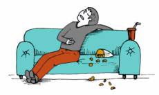 Illustration: Patient mit Reizdarmsyndrom auf Sofa