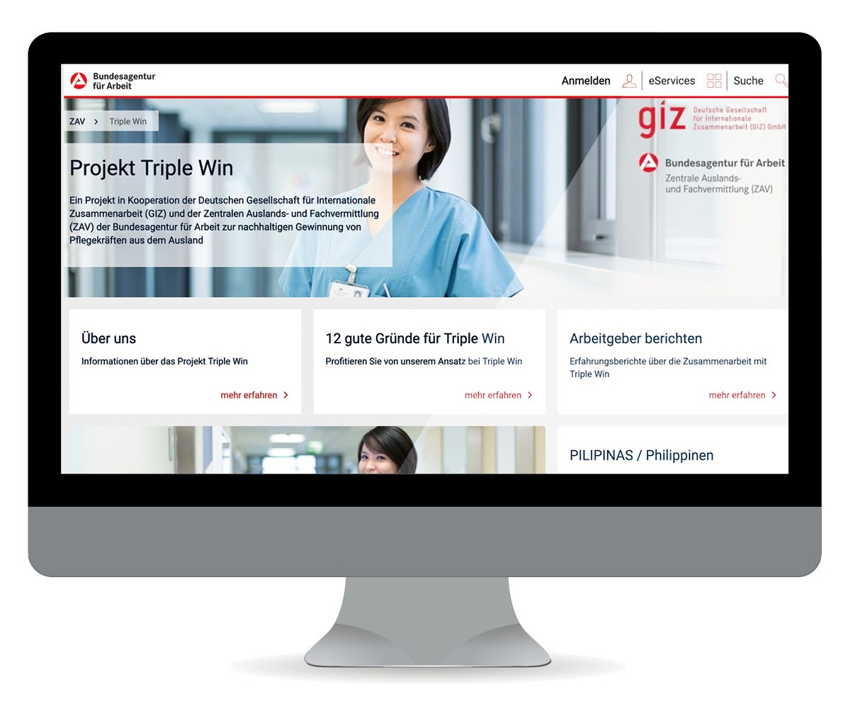 Screenshot: Triple Win, PC-Bildschirm mit Ansicht auf die Webseite Screenshot: Triple Win, PC-Bildschirm mit Ansicht auf die Webseite