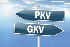 Wegweiser PKV GKV Schild blau weiß himmel