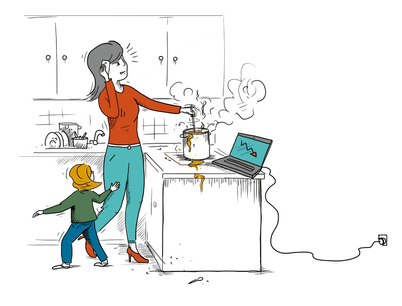 Illustration: Elternstress, Beruf und Familie